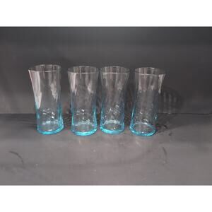 Wheaton Highball Glasses, Ribbed Optic Swirl,‎ Sea Blue Set of 4, Vtg Drinkware